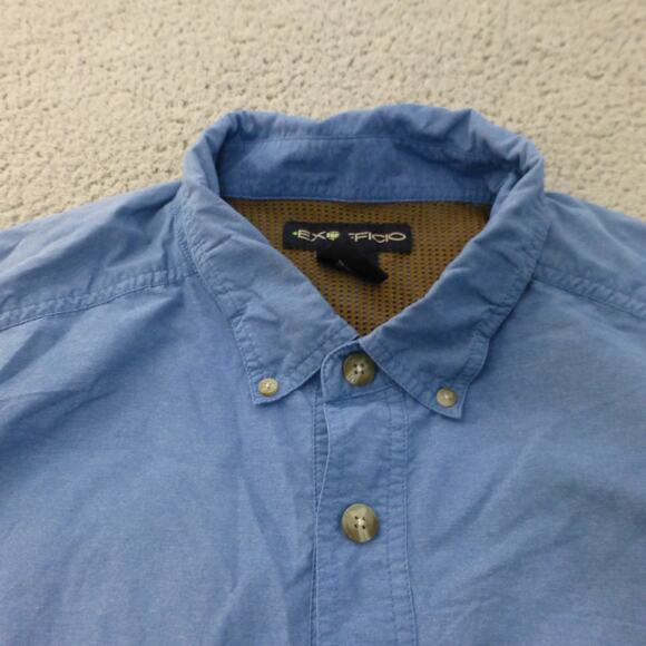 Exofficio Shirt Mens XL Button Up Vented Blue Pockets Long Sleeve Fishing - Picture 3 of 12